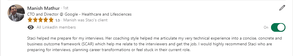 Manish testimonial screenshot.