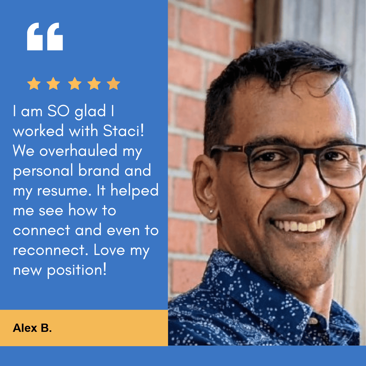 ScrumMaster at Abbott Labs testimonial about refreshing a personal brand and resume.