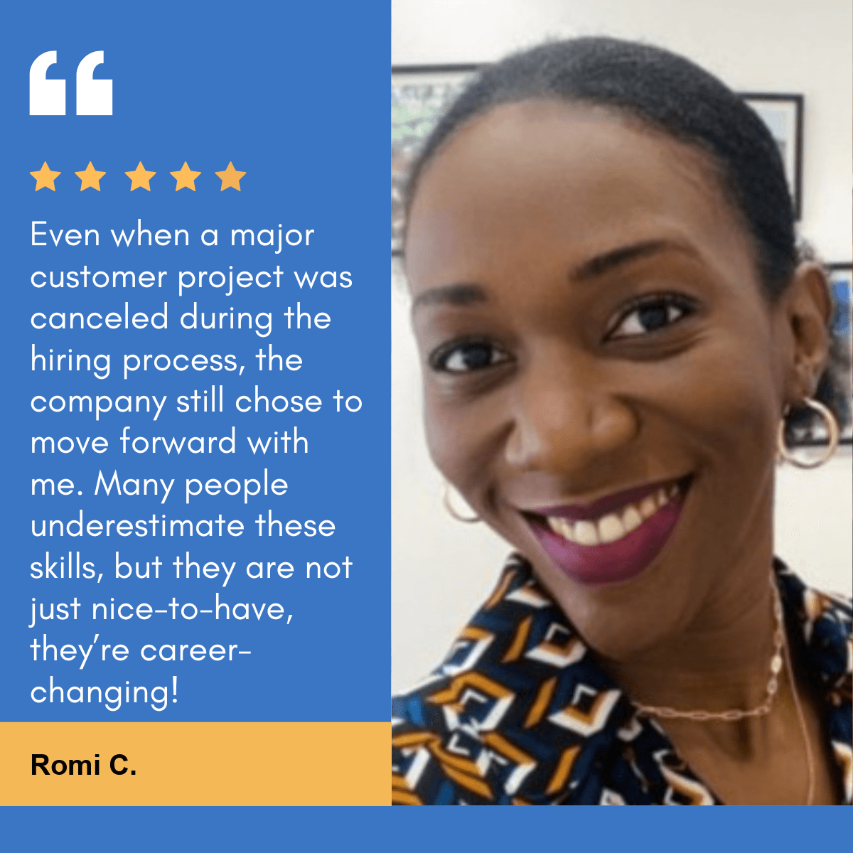 Project Manager testimonial about moving forward after a customer project cancellation.